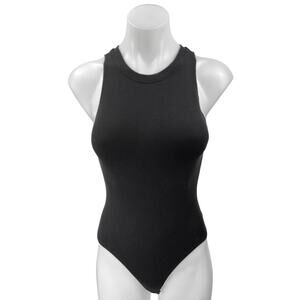 Aritzia Wilfred Free Black Ribbed Knit Round Neck Sleeveless Tank Bodysuit Top S